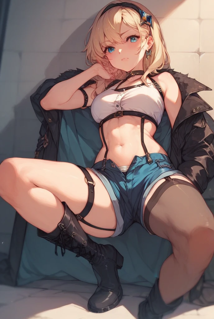 Blonde、Nipples、tits、Athletics、Sports Bra、stockings、Open your legs while crouching、Perfect body