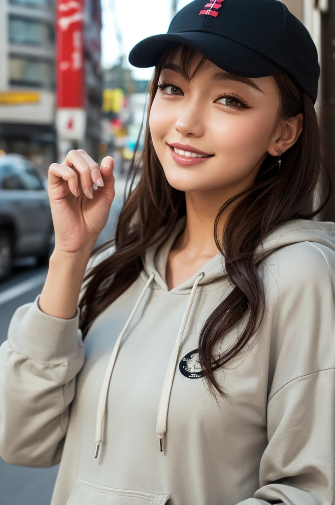 ((Bra Red: 1.5)), photogravure, (Masterpiece:1.3), (8K, Photorealistic, Raw photography, Best Quality:1.4), (1girl), Beautiful face, Realistic face, (Detailed face), Beautiful hairstyle, (Detailed hair), Realistic eyes, (Detailed eyes), Beautiful details, Realistic skin, (Detailed skin), Beautiful skin, Attractive, Ultra high definition, A hyper-realistic, Very detailed, (big breasts:0.5), Japanese beauty, (slim figure), gentle, brown hair, (super model figure), cute young Japanese girl, pretty young Japanese girl, (simple gray background), Big breasts :1.2, Enhanced cleavage, bashful, wide shot, (full body), smile, ((hooded sweatshirt: 1.5)), sexy: 1.5