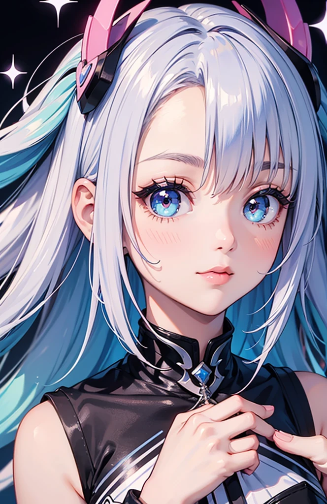 The side face of the girl，Located in the bottom middle of the screen，pale-blue、em cor azul escuro、White is the main color。4K is super clear