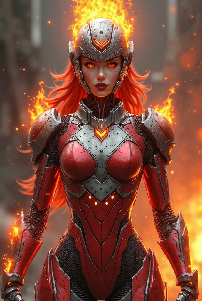 a woman with glowing eyes and a red suit standing in front of a fire, incredible background, human torch, glowing red veins, radiating power, avatar image, glowing red veins, glowing bright veins, cyberpunk flame suit, 8 k very detailed ❤🔥 🔥 💀 🤖 🚀, glowing veins, dark supervillain, 1024px profile picture, fire demon