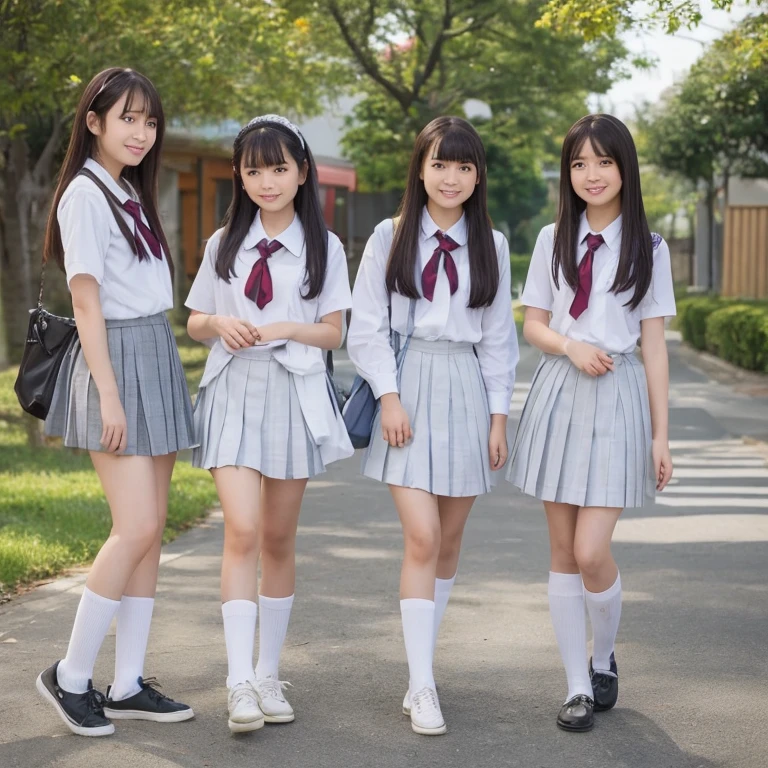 15 years old、middle School girls、uniform、School、Looks embarrassed、NSFW、short skirt、Erotic、More than one person