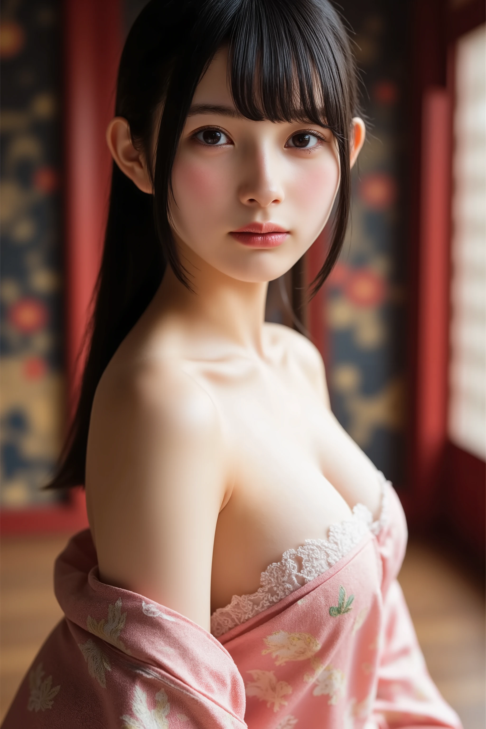 Photorealsitic: 1.4, 8K, Raw photo, masutepiece, Best Quality, High school students、_ふしだらな_kimono、hight resolution、ultra-detailliert、detaile、authentic skin、Detailed skin, eyes and face、Sharp pupils、Realistic pupils、