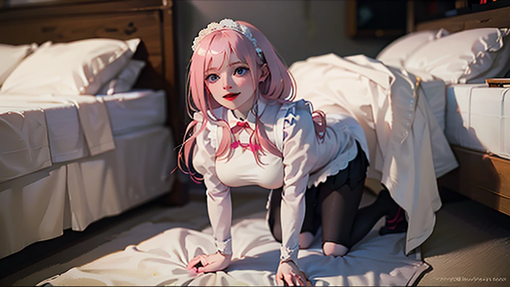 ((Top Quality、16K、​masterpiece:1.3))、a tall and beautiful woman、Perfect Figure:1.4、(dream aesthetic) Slim Abs, young natural girl (beautiful) solo, long voluminous pale-pink hair 、messy hairstyle (with hair bangs), turquoise-blue eyes, pale-white skin (highlighted, realistic shading)、natural bust、Highly detailed facial and skin texture、(A detailed eye, Symmetry Eyes, Clear realistic eyes, Double eyelidd、Cold-stricken face、Symmetrical face), very  realistic skin, goth makeup, Royal sisters full of fans、The Telegraph Esbian、peach buttocks, white shirt (wet), miniskirt, black tights, cleavage,  squart、(Raw foto:1.2)、((Photorealcitic:1.4))Top Quality、​masterpiece、Real Photography、very delicate and beautiful.、super detailed CG、Unity、8K photo wallpaper、delicate detail、best qualtiy、Highly detailed CG unity 16k wallpaper、absurderes、Incredibly Absurd、huge file size、extremely highly detailed、Hight Resolution、ighly Details、Beautiful detail girl、extremely beautiful eyes and face, cute eyes look、Facial light、cinematic lightings、(Proportional hips, thick thighs, beautiful legs, realistic pantyhose) 1girll、see -through, inside house (bedroom) 、ulzzang-6500、The Telegraph Esbian, different poses at different angles,