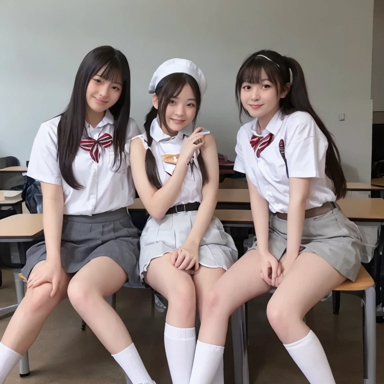 japanes、middle school girl、fully body photo、highleg leotard、school classrooms、touching the teacher