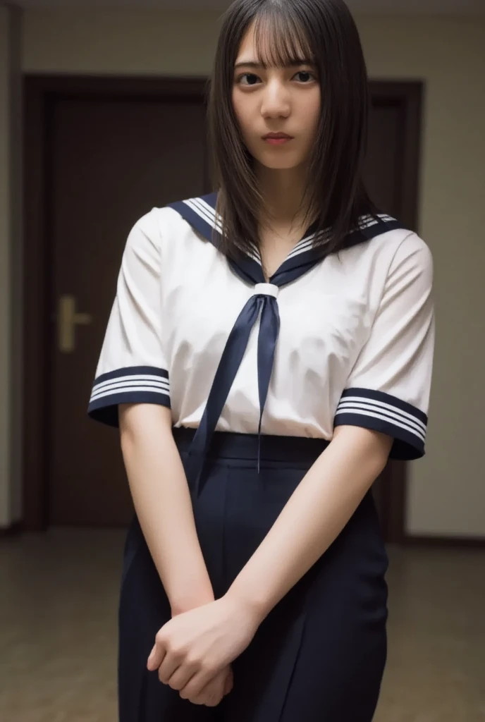 In 8K,highest quality,The true picture,Intricate details,Ultra-high resolution,Depth Field,Masseter region,Natural soft light,Professional Lighting,1 girl,(cute:1.2),Very beautiful 17 year old girl, ((Beautiful eyes with attention to detail)),(Black Hair),(bangs),Perfect Skin,Shiny skin,Pure white skin,Fine skin, (((Panty flushing)),((Perfect Anatomy,Nice hands,Perfect hands)),Perfect Seduction,Delicate legs,Perfect Proportions,cuteランジェリー,((Japanese Sailor Suit)),((Uniform Mini Skirt)),(tie),Black socks,Chano Leather Shoes,classroom, Tabletop,I can see your crotch,Show me your panties in the street,Sit with your knees raised,Spread your legs in an M shape,((White panties are visible)),Thighs,(Shooting from below:1.5)