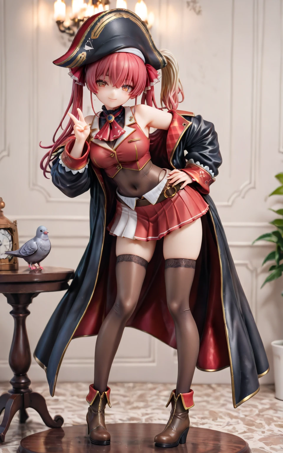 masutepiece, Best Quality, 1girl in, Solo, Yellow eyes, Red hair, Medium chest, Demon Girl, demon tail, Demon Wings, small demonic horns, pointy ear,Twin-tailed, Bat hair ornament, Cape, White shirt, White legwear, stuffed toy, plushies, beret, gloves, Bangs, hat,fullnude,All ,Open your crotch,take bath,taking shower