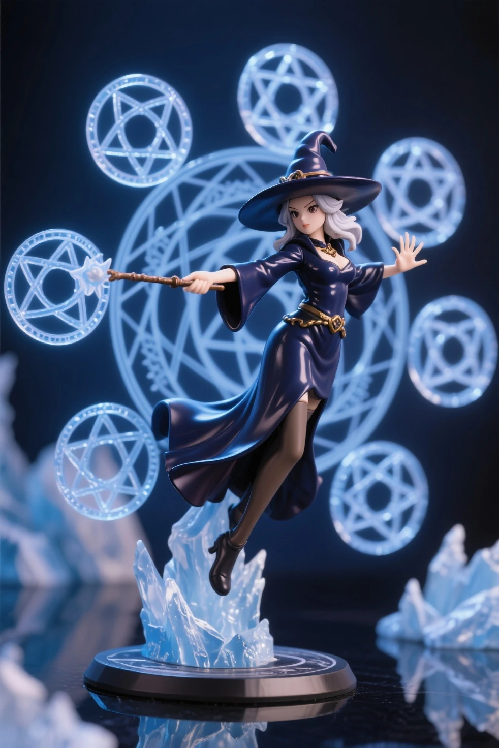 The 70-year-old white-haired witch wears a long black cloak,Long black dress,Black all over