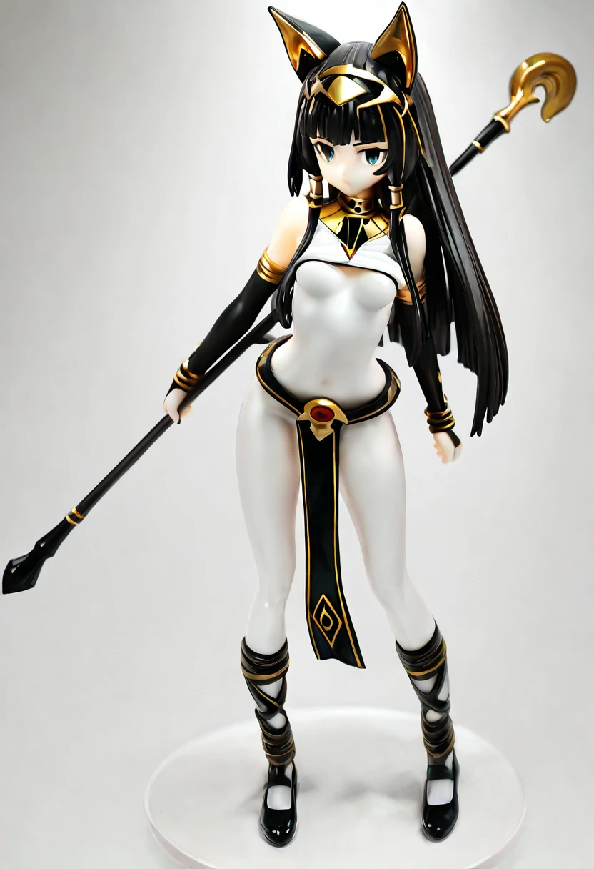 ((mythological being enchanted humanoids)),((naked girl)) ((small breasts) gray body, white eyes, black hair, high quality 3d image close-up, serious, looking at the camera, with a crown, and a scepter in hand with a skull, masterpiece, high detail, exposed breasts, small breasts, in the black forest, exposed midriff, standing, in the background a village