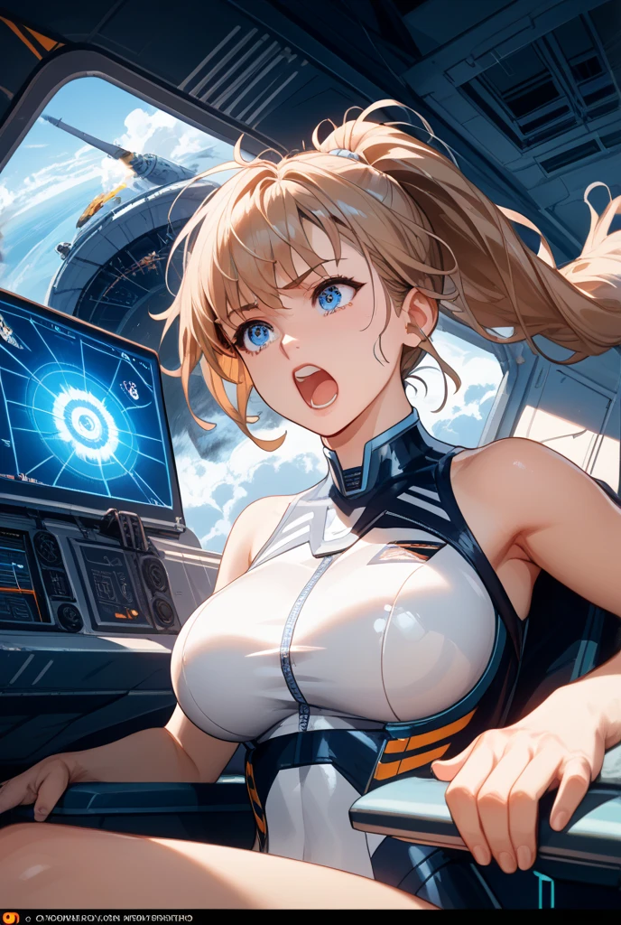 A flight service girl, she really hot, pretty girl, big breasts, blonde hair, in the flight, from behind , very sexy, realistic, 8k,