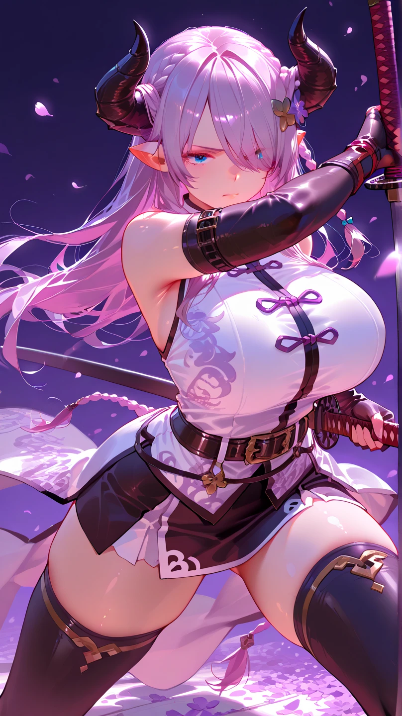 ((top-quality、8K、​masterpiece:1.3))、girl with、Red Lotus/(Nike, Goddess of Victory)/,holds a sword、battle field、Warrior&#39;s eyes、natta、The moon is out