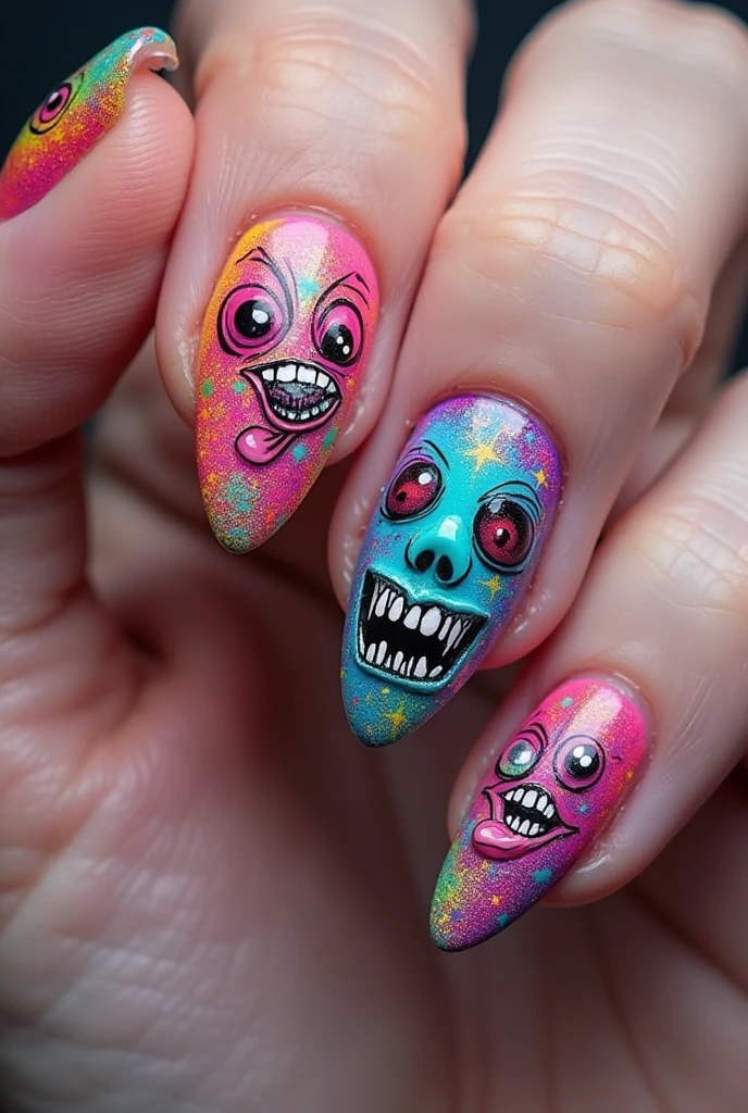 Create a green animal art style nail design in wine colors in an square shape with a white background with (realistic fingers)