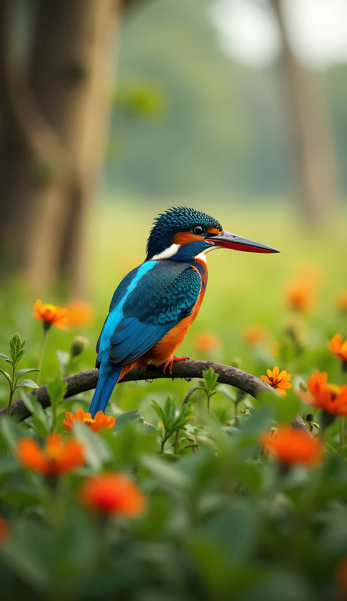 highdefinition images、Image of a kingfisher without a crown、In Uganda, Africa、 Beautiful natural environment in the green grasslands of Queen Elizabeth National ParkNatural environment with lots of trees and flowers(Beautiful coat color of a kingfisher in Uganda, Africa、)A great image focusing on a single animal。