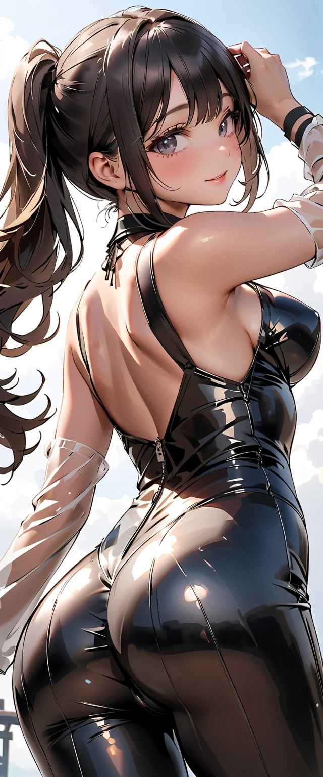 8K分辨率、14 year old girl、Buttock emphasis、Sophisticated features、face perfect、glistning skin、detaile、Latex_body suit、Creamy purple viscous liquid、Wrap the whole body、Transparent liquid texture、A sexy、Colossal tits、Upright_straddle、Sunset coast