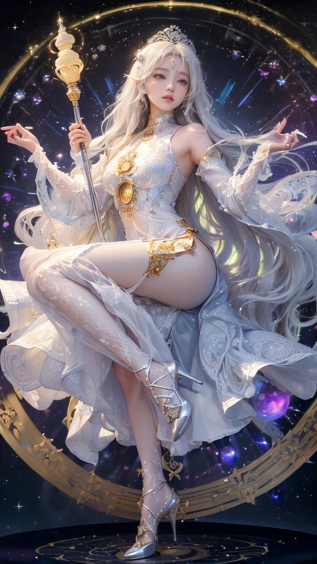 Night view,star,(White Haired Girl:1.5),((masterpiece))、(detailed:1.4)、(Backlight)(A fantastic atmosphere、Ancient capital、Amazing beauty images,((1girl))、white dust、Light and dance-like、Suspended particles), (Black Dress、Long dress with sleeves、Exposing shoulders、Off the shoulder)、(Gray hair that changes with light、length, Lustrous white hair、WHITE hair fluttering in the wind、Beautiful Bangs:1.3)、(Beautiful white and shining skin、Cheek gloss highlighter、Sexy and very beautiful and adorable face、The most beautiful face in the world、big, Sparkling blue eyes)、(Cute 25 year old girl、small beautiful breasts、Great cleavage and a tiny waist、Delicate shoulders、Perfect figure)Bust up images