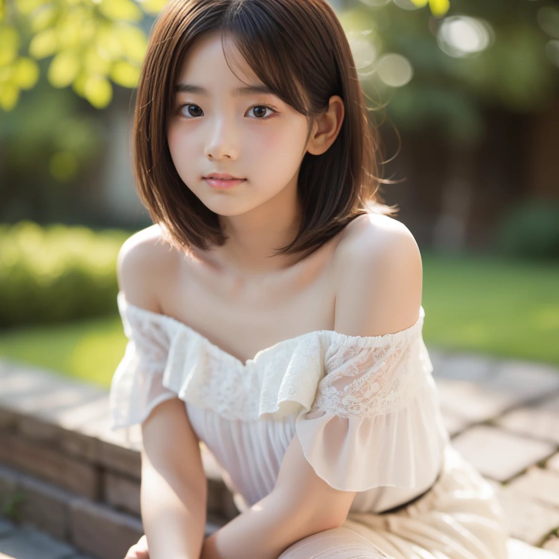 lens: 135mm f1.8,(Highest quality), (Beautiful 14 year old Japanese girl), (Moist lips), Narrow eyes, double eyelid,Delicate clavicle,Flat Chest,Shortcuts,
(Let me me'Let me'Let's take another look), A faint smile, Professional Lighting,
(White camisole), (Sunburned skin:0.2),(Full body photo)、Full Body Focus、knees、I'm lying on my back in bed