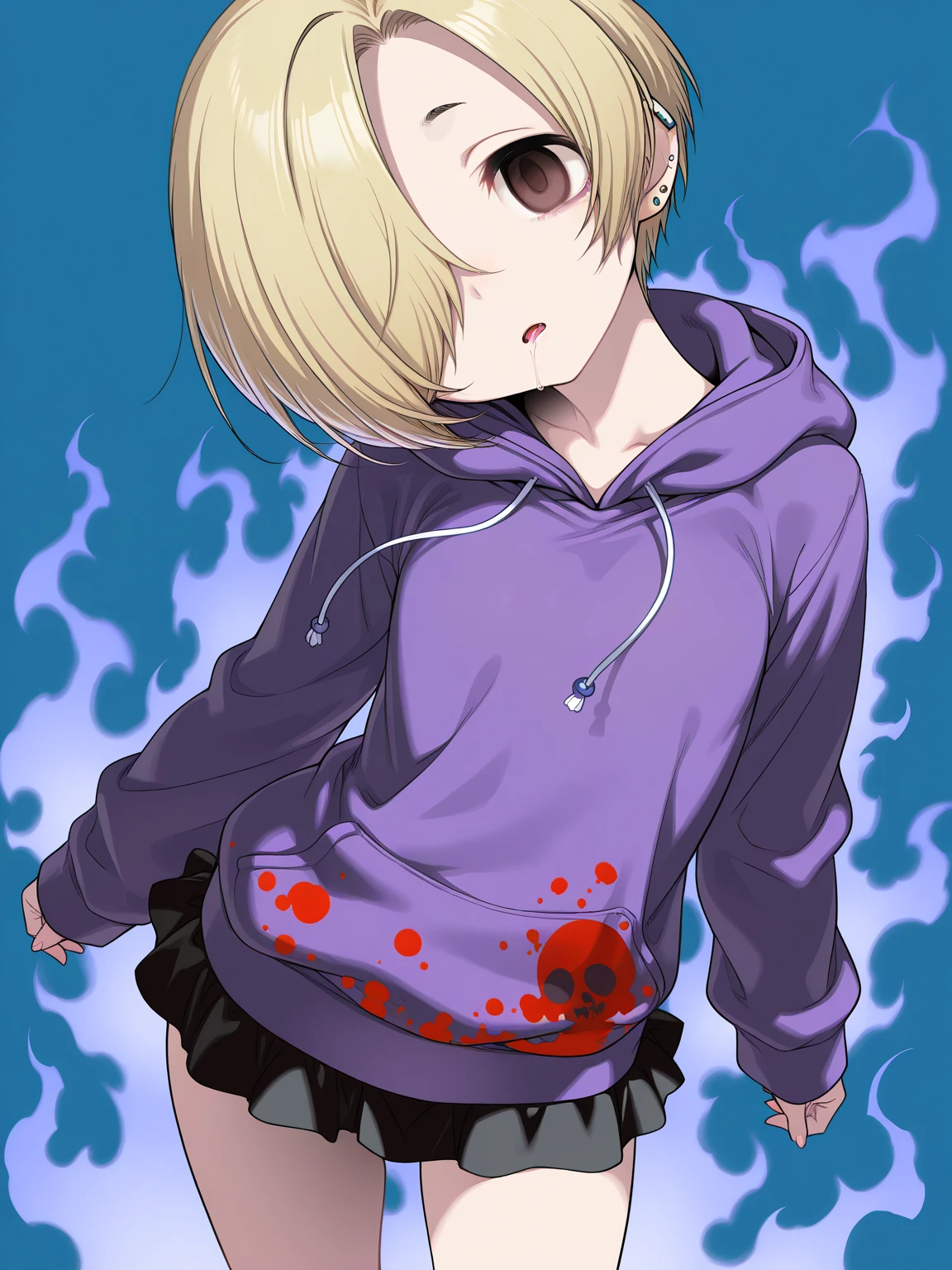 ((young girl ,short stature,gyaru)) ,flat chest, stand.,see-through tight dress,dirty,torn wear,slam