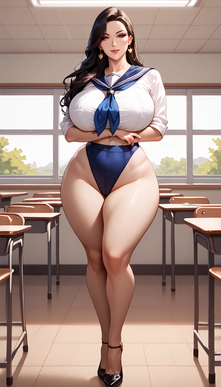 (top-quality、in 8K、32K、​masterpiece、nffsw、超A high resolution、Impresionismo、huge breasts, Photorealsitic:1.2)、Angle from above、High angle、Colossal 、cowboy  shot, detailed faces and eyes、 Inside the classroom、Schools、Evening glow、beauitful face、blurry backround、16-year-old beautiful girl、shinny skin、long、Beautiful black hair、Blunt bangs、Invincible smile、Gray eyes、a sailor suit、Pleated miniskirt、Curve、Stand on one knee、Opening legs、(seduction)、((scornful look))、chubbily、((plump body))、((plump face))、((plump body))、((plump face))、((plump body))、((plump face))、((plump body))、((plump face))、((growing thighs))、((growing boobs))、((growing thighs))、((growing boobs))、((growing thighs))、((growing boobs))、((growing thighs))、((growing boobs))、((growing thighs))、((growing boobs))、((growing thighs))、((growing boobs))、((growing thighs))、((growing boobs))、((growing thighs))、((growing boobs))、((showing panties))、((wearing bra))