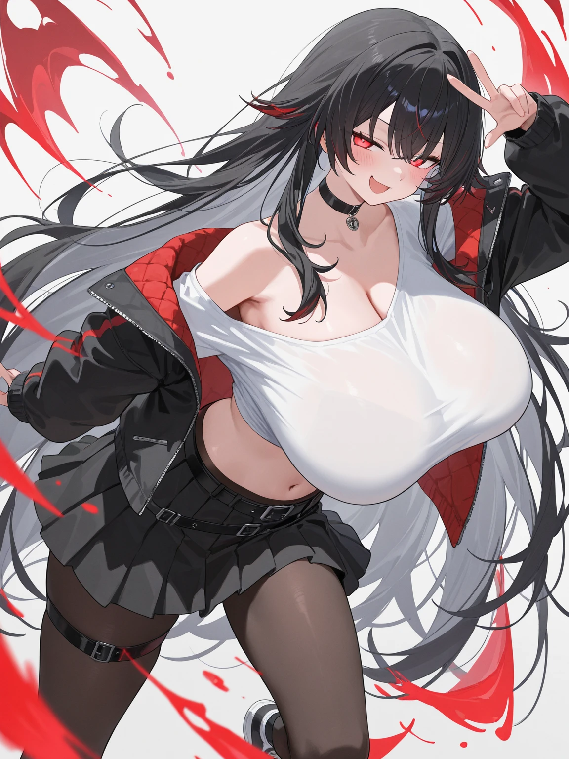 Masterpiece, very detailed, ultra detailed, one, (1 woman), japanese, She’s in a maid dress and in a sexy position, super mature, tall, milf style, mature mother, super long hair, straight black hair and straight bangs, thin demonic horns, beautiful, charming, bright dragon Blood-red eyes, elegant, big breasts (huge, torn), bare breasts, cheerful breasts, Neutral face, charming, dark background, futuristic setting on huge dark-black fire and fog background.
