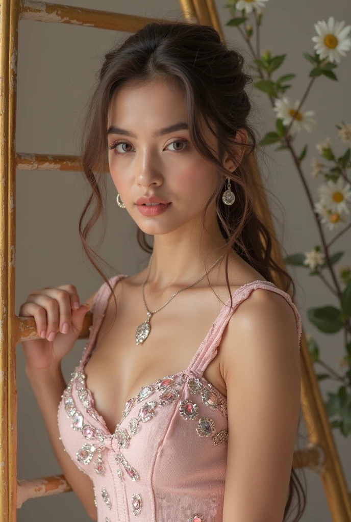 beautiful blond asian girl in beauty pageant contest, detailed face and eyes, long eyelashes, elegant pink dress, confident and poised expression, intricate hairstyle, natural lighting, high-quality 8k render, cinematic, award-winning portrait
