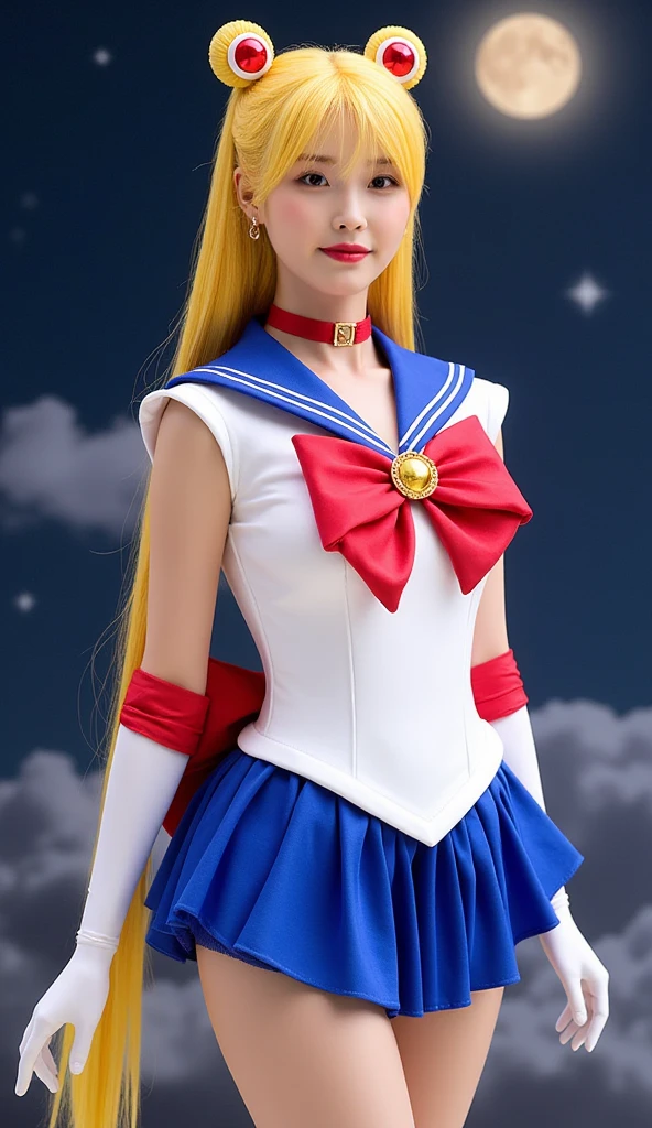 (masterpiece), (Highest quality), (Super detailed),(figure), (One girl),View your viewers, (interview),Beautiful attention to detail, Delicate and beautiful face, floating,(High saturation),(The Shining), sv1, Venus 1, Sailor Warrior Uniform, Sailor Venus, Minako Aino, Blonde, Magical girl, blue eyes, White panties, Orange Skirt, Elbow hand pockets, tiara, Pleated skirt, Hair Ribbon, Orange Sailor Collar, mini skirt, choker, Red Bow, Orange choker, White gloves, Very long hair, jewelry, Earrings, smile,