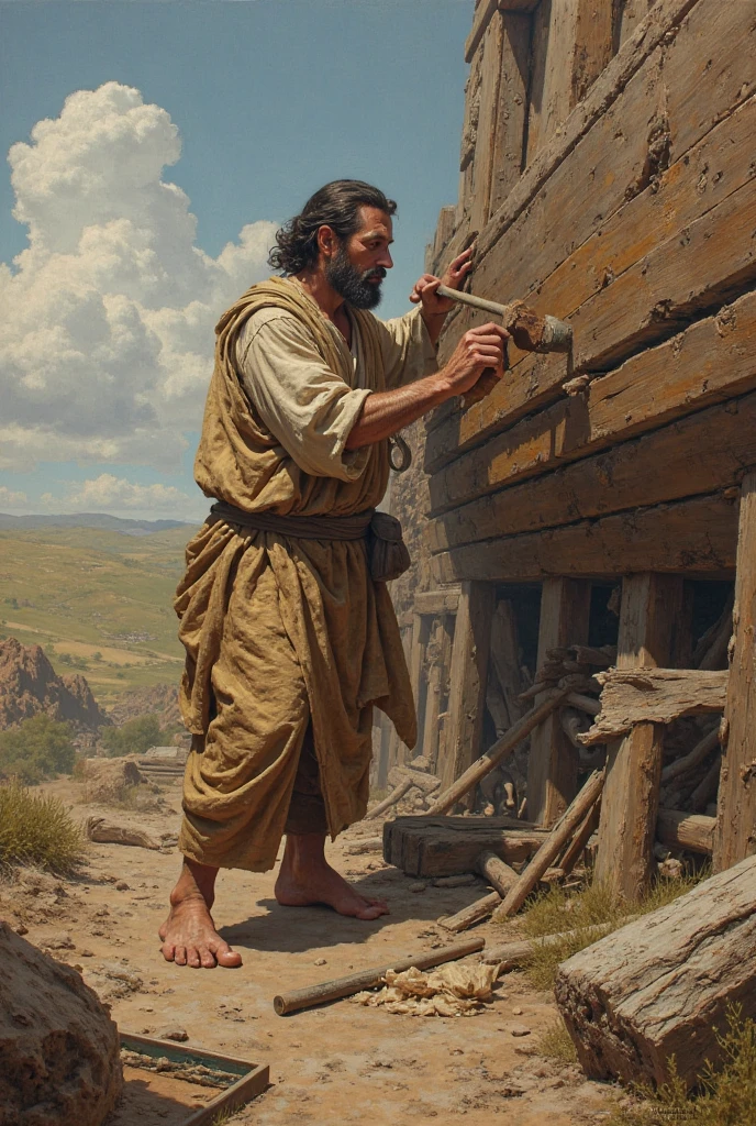 Jesus Christ building a house