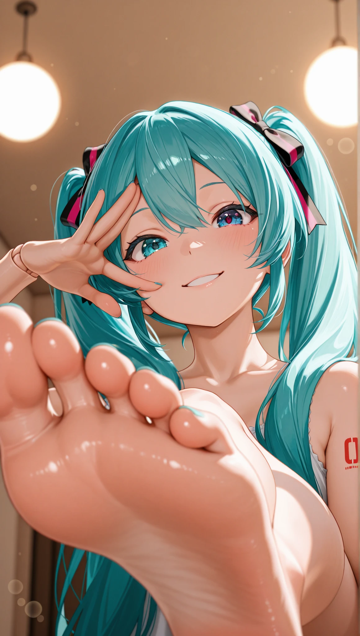 anime girl with colorful hair and a colorful dress, rossdraws pastel vibrant, rossdraws cartoon vibrant, anime style 4 k, beautiful anime portrait, artgerm colorful!!!, ! dream artgerm, beautiful anime girl, anime styled digital art, anime art wallpaper 4k, anime art wallpaper 4 k, digital anime art, extremely detailed artgerm, barefoot, nude, extremely long soles, super long soles, extremely long toes