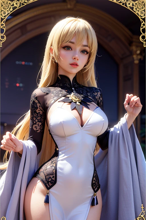 anime girl with big breast walking down a road in a forest, Kasuga from Sengoku Basara, seductive anime girl, beautiful alluring anime woman, female anime character, blonde anime girl with long hair, beautiful anime woman, female action anime girl, oppai cyberpunk, anime character; full body art, a human-like juicy peach, oppai