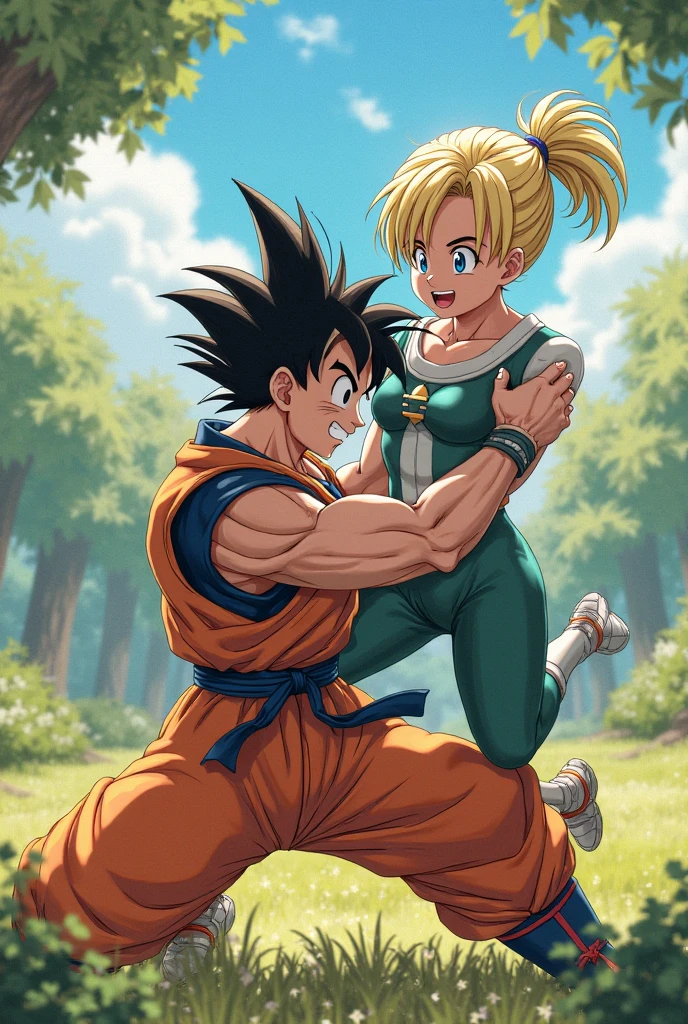 {((Foto de corpo inteiro, flat feet, corpo reto, estilo anime de Dragon Ball))}, {((Luna/female, seios grandes, extremamente bonito))}, {((ela esta usando o ultra instinto super saiyan+Super Saiyajin vestindo os trajes de Son Goku+extremamente apertado em seu corpo))}. {Em um futurista}. {Ela esta com as suas roupas e corpo extremamente suado}; {(she is looking at the viewer, sorrindo, punhos cerrados, concentrating magical aura in your hands, em pose de ataque frontal)}. Anime Dragon Ball, alto detalhe, anime, 16k, UHD, retina, retina, ccurate, anatomicamente correto, pele texturizada, super detalhe, alta qualidade, premiado