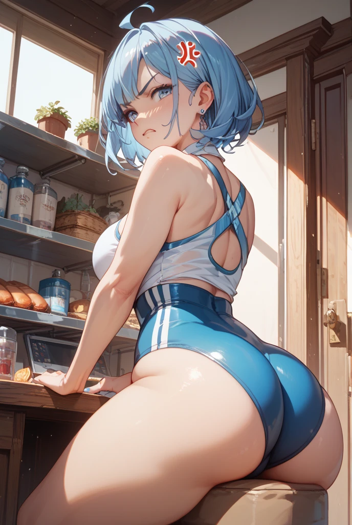 High resolution, Highest quality, super high quality, Ultra-detailed, Cinematic lighting、(四つん這いのButt:1.5)、squat、woman 、(sexual behavior:1.4)、Bobcut、Blue Hair、Beautiful Skin、A fairy-like face、Embarrassing、Beautiful Eyes、Sweaty、Sweat、Butt、完璧なButt、