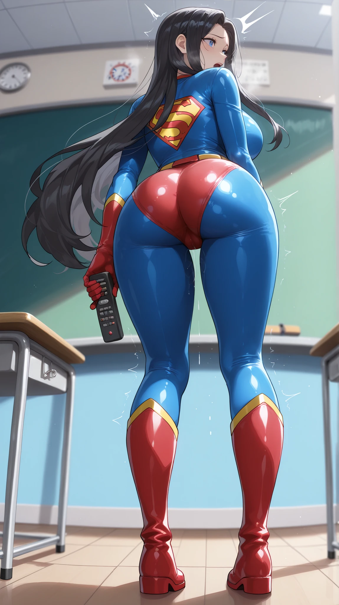 1female,35yo,Huge breasts, 独奏, wonder women,Wonder Woman uniform,Dressed in blue cyberpunk style,red capelet,比基尼, Beautiful legs and buttocks ,the ocean, She has long flowing black hair, ,Sateen,Bigchest, From the front side, Wet straight hair, Sweating profusely,mostly cloudy sky,(tmasterpiece),(Very detailed CG unity 8K wallpaper),best qualtiy,cinmatic lighting,detailed back ground,beatiful detailed eyes,Bright pupils,(Very fine and beautiful),(Beautiful and detailed eye description),ultra - detailed,facing at camera,A high resolution,ultra - detailed),Very long hair,standing on your feet,Emotive expressions,Smile,Chest sagging,Camel toes,with no underpants,extremely large bosom,Extremely colorful,Most detailed,fully body photo,The face is well lit
