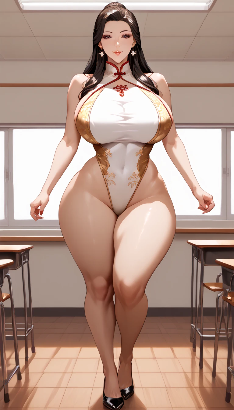 1 girl,high school girl,((((2b,NieR,very big nipples,very long nipples,Standing in honor,cameltoe))),high cut,((Low - Angle,the camera is between the thighs,Angle that looks up so you can see the ceiling,)),(((from directly below:1.7))),((straddle the camera and look down at me)),((highest quality, Brilliant,8k, masterpiece :1.3)), (realistic, photorealistic:1.4),((brown skin)),(Very fine and beautiful skin,Black gal), Black gal,,Super detailed,cinematic lighting, detailed light, best shadow, dynamic angle(from directly below:1.1),between the legs:1.5,super big breasts:1.3, plump thighs, (between the legsの割れ目:1.5),inside the classroom