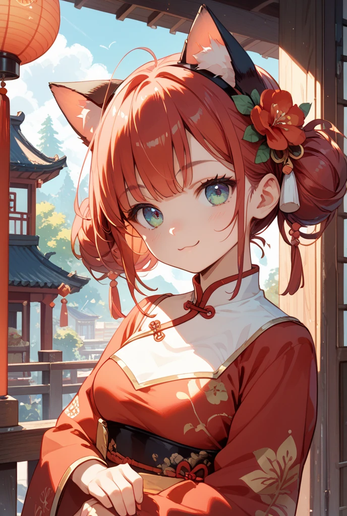 Yaki Neko,cute,Beautiful view of the mountains,Hanfu,Smile,girl,B-cup breasts,Cat,Height 160cm,Red cat tail