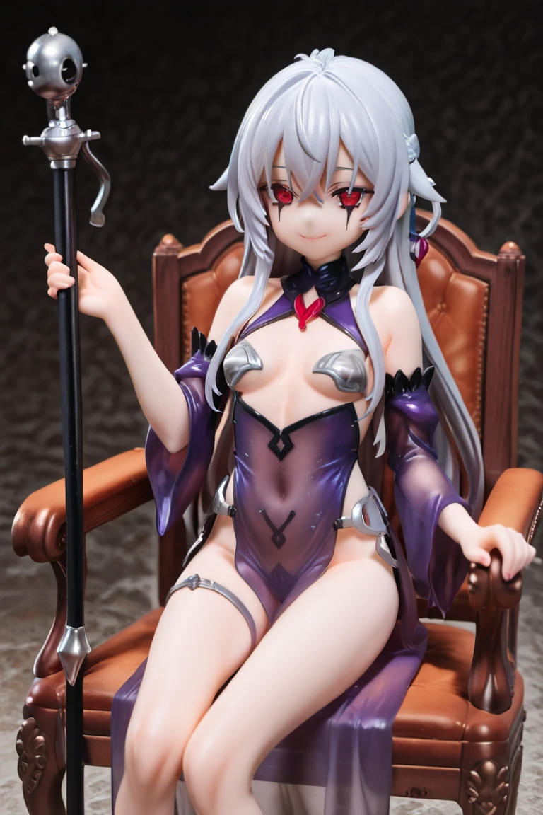 Laplace Darkness in a horned micro bikini sits on the throne