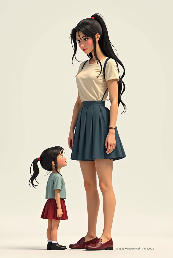 Generate an image of the child going to kindergarten with mom, but the child looks a little anxious