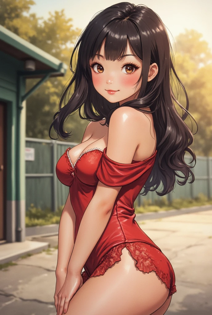 a girl in valentine's day waiting for her boyfriend showing her boobs, sexy dress, ((detailed nipples)), festival landscape or cityscape, medium breasts, flirtatious, ((very detailed)), perfectly detailed face, detailed hand, photorealistic image.