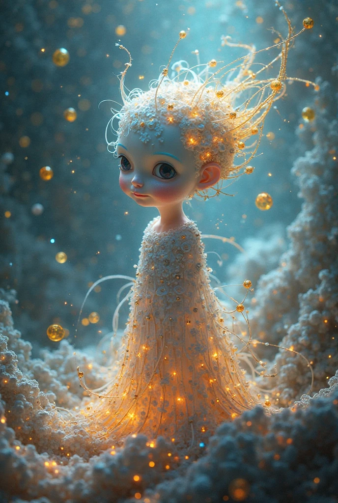 (La best quality,High resolution,super detailed,actual),Cute knitted jellyfish,smiley face,at the bottom of the sea,Surrounded by glowing jellyfish,Dreamy elements( ((masterpiece))), ((best quality)), ((intricate details))(8K)
