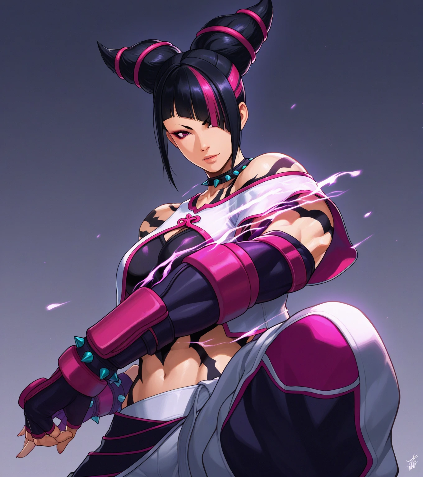 personagem de anime com cabelo roxo e roupa roxa posando para uma foto, Juri Han de Street Fighter, Personagem de King of Fighters, Melhor Anime 4K Wallpaper, personagem de jogo de luta, Gatilho Estilo de Arte de Anime, como personagem em tekken, Estilo Rei dos Lutadores, Somente, Arte HD, pose, Street Fighter 6, Personagem de jogo de luta, Juri han de Street Fighter 6, estilo artgerm