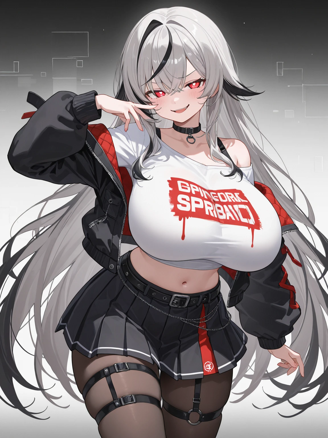 1girl, solo, wolf girl, wolf ears, short eyebrows, Animal ears, purple nails, white skin, large breasts, (hair over eyes:1.1), ringed eyes, pink pupils, silver hair, Pointy hair, Short hair, Asymmetrical bangs, Braid, (police:1.4), (handcuffs:1.2), (aroused:1.2), (hair fan), light blush, open coat, you gonna get eaten, sideboob, webcam, cyberlive, livestream,(cowboy shot:0.8), (expressions), ((databook)), (annotated:1.4), ((costume chart)), ((((how to)))), (text:1.4), (hips:1.6)