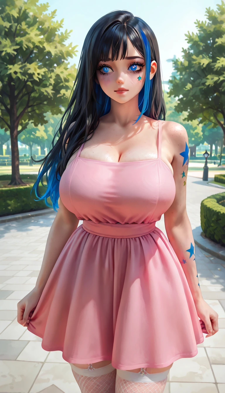 belle déesse 22 ans peau brillante cheveux rose vif. ailes de papillon sur le dos, yeux bleu clair détaillés gros seins de haute qualité. décolleté vêtements asiatiques et grecs. sourire, des ailes de papillon sortent de son dos