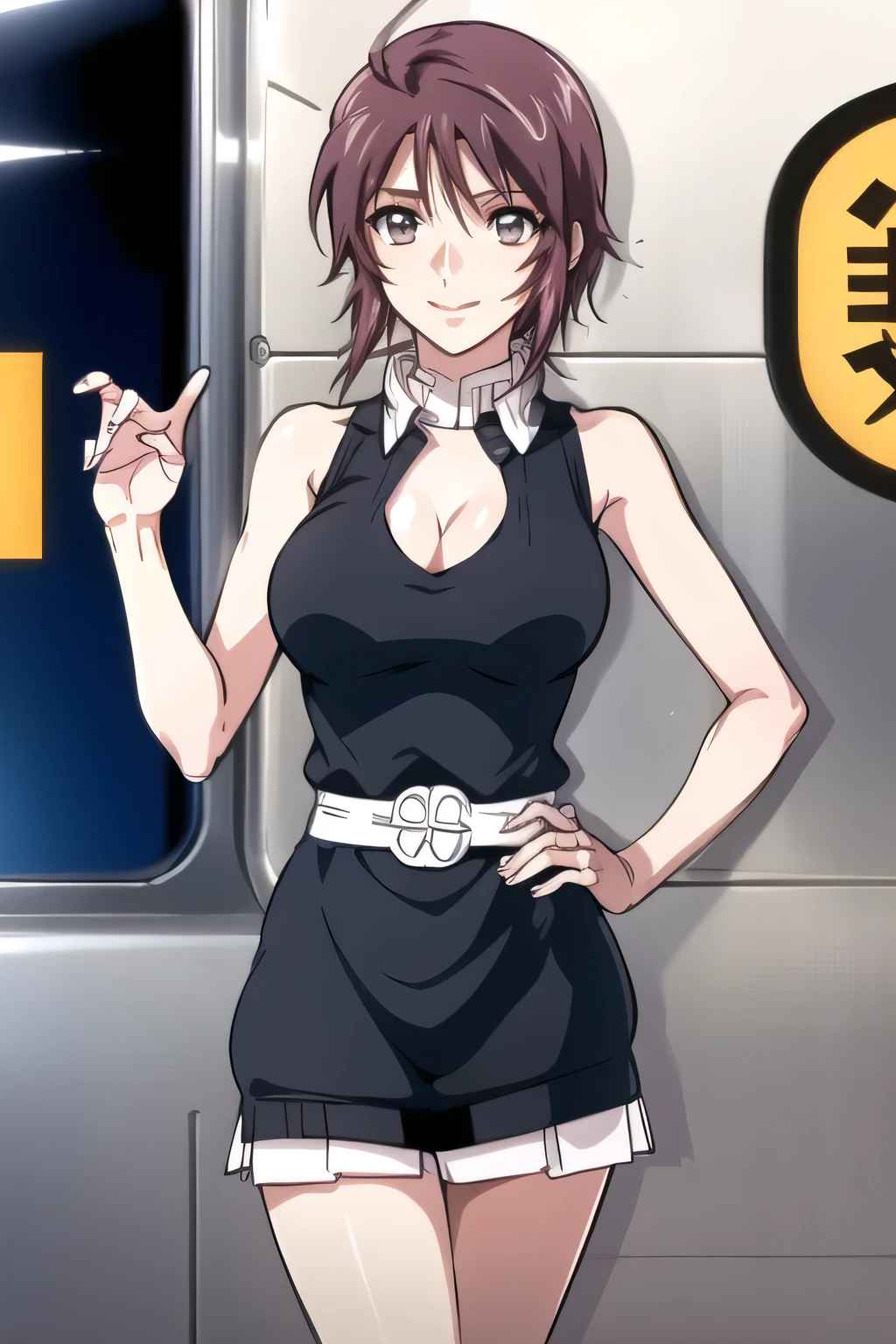   pink short hair，nice smileの女性，can you draw a sleeveless black wool sweater，Hide your chest with a costume，Please wear 2 long socks on your feet，Exact hand and foot representation，Draw something big ，nice smile，Beautiful Legs,I'm wearing high socks with a garter belt，Can you draw a blonde，nice smile，The face is absolutely necessary，Pleated Mini Skirt，Can you draw a woman staring at a train，Draw a picture of a woman waiting in front of a car，東京の地下鉄ホームでwaiting for the train女性は描けますか， ,congestion,waiting for the train，Fun，Underground railway stations ，The sign hanging on the wall，{{X}},More delicate look      ，walking alone，                  city tour                  ,，（（（, wear casual clothes influenced by tourists）））， I have a SLR camera  ,（Let's draw a more delicate look），（sleeveless wool sweater），（ Pleated Legs，white panties），（That work is enough for one person {X} is very important for work）、 That's enough，grimace。unless the job requires it。 {X}、 ,    An attractive 40-year-old woman takes off her uniform、jump off,                                  Big black wavy hair, ,   Big breasts, Thin Waist ， ,   ，Faces are very important，