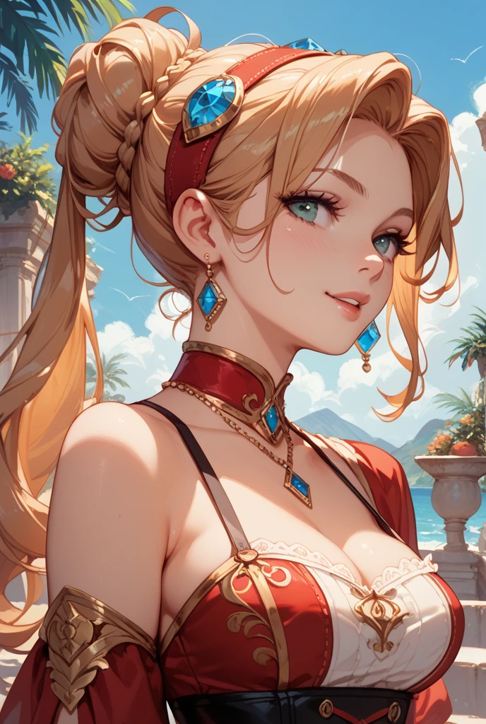 (masterpiece, best quality), intricate details,, 1girl, samus aran, ponytail, hair tie,,