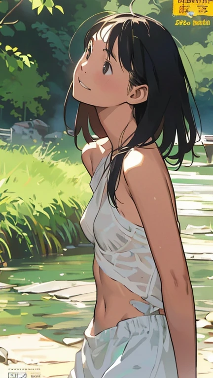 True Face stand alone afternoon bright from the front straight Low length Cowboy Shot Place your arms behind your head countryside Beautiful views Straw hat Please show me your armpit hair beauty blush Summer evening Paddy field Place your hands behind your head About elementary school students smile tank top only hot pants