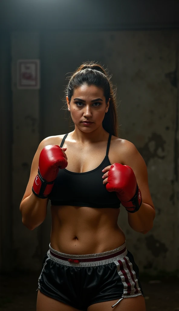 Colombian lady in bikini getting ready for a boxing match 