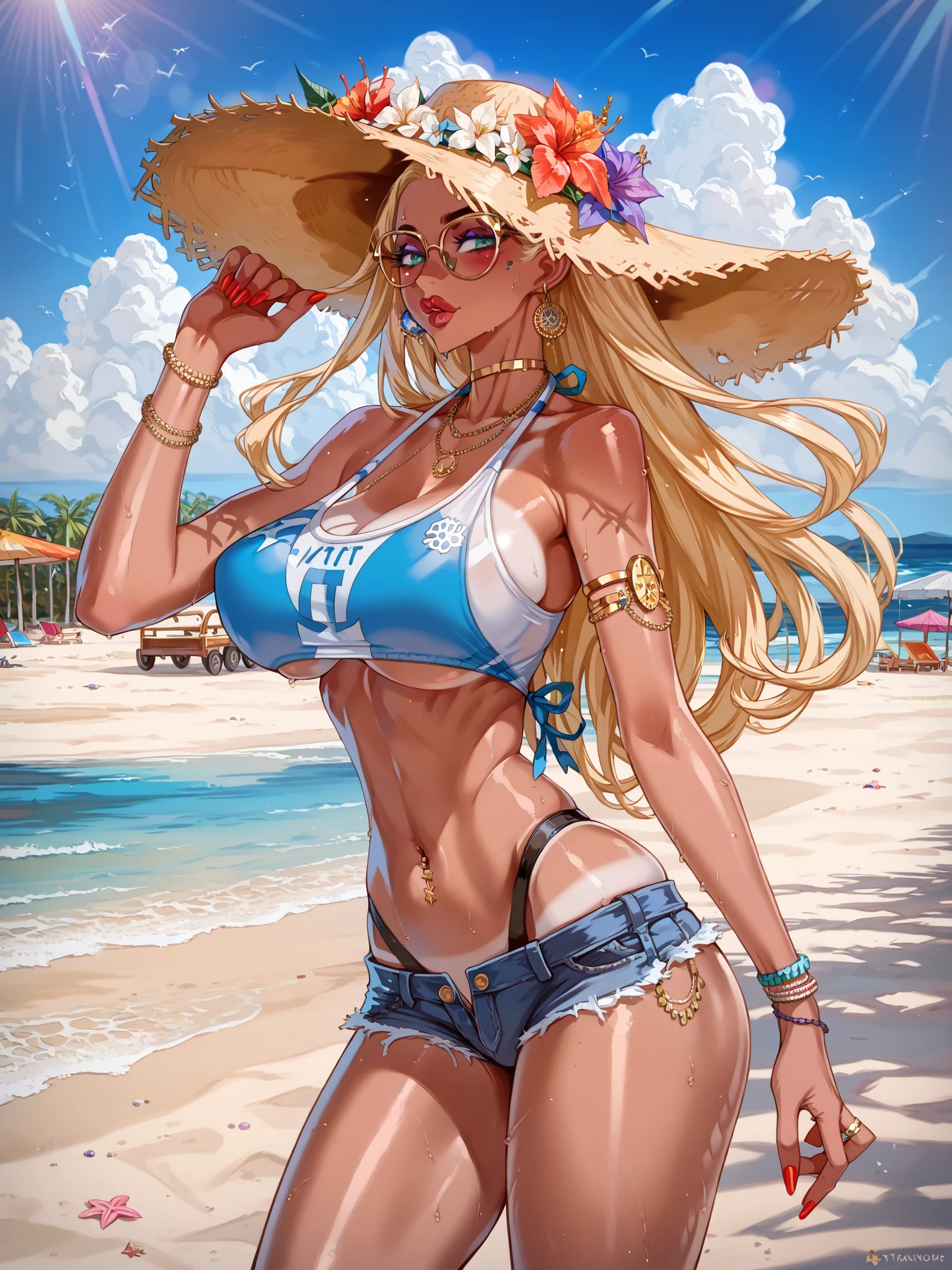a sorceress, blonde, dreadlocks hair, tanned, athletic, bunda seamless, sexy ass, ((Aqua marine belly dance costumes)), ((Aqua marine jewelry)), water magic, seamless, a sorceress nuclear da água.