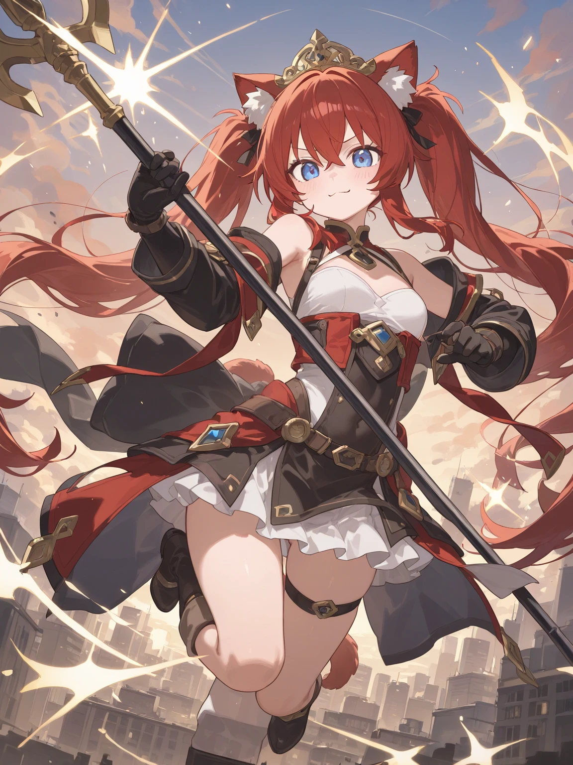 (masterpiece, 4K ,Super detailed:1.2), (anime:1), whole body側面図, jRPG Characters, jRPG Characters art, RPG Characters, View Viewer, Red hair, ((Female Swordsman), (Medieval), whole body, (Perfect quality), Pure white background, Lots of white space, Dark skin, whole bodyが写っている, mini skirt, whole body写真