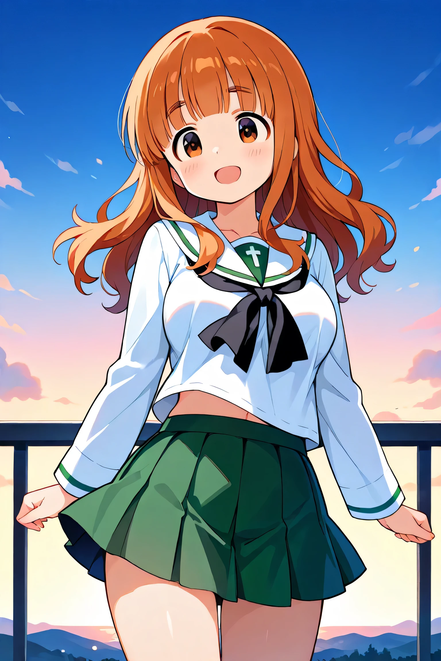 takebe saori,ooarai school uniform,black tie,cowboy shot,