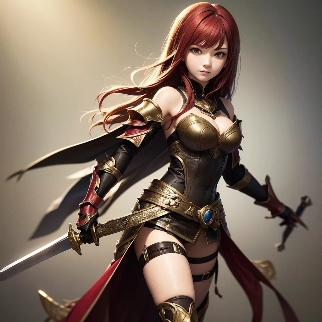 Female warrior, long red hair, ((wield a sword)), red eyes, Athletic Well Toned Body, cleavage, Barely Clothed, Beautiful D&D Character Portrait, Beautiful Face, Ominous, Dark Fantasy, Octane Render, Digital Art, Extreme Detail, 4k, Ultra Hd, Polished, Beautiful, Hyperdetailed, Intricate, Elaborate, Meticulous, Photorealistic, Sharp Focus, Wlop, Character Design, Unreal Engine, 3d Rendered, Volumetric Lighting, Reflections, Glossy, Digital Illustration, Warrior Pose, Suggestive Pose, Full Body Shot, naked, visible nipples, puffy, ((soul like game vibe and setup))