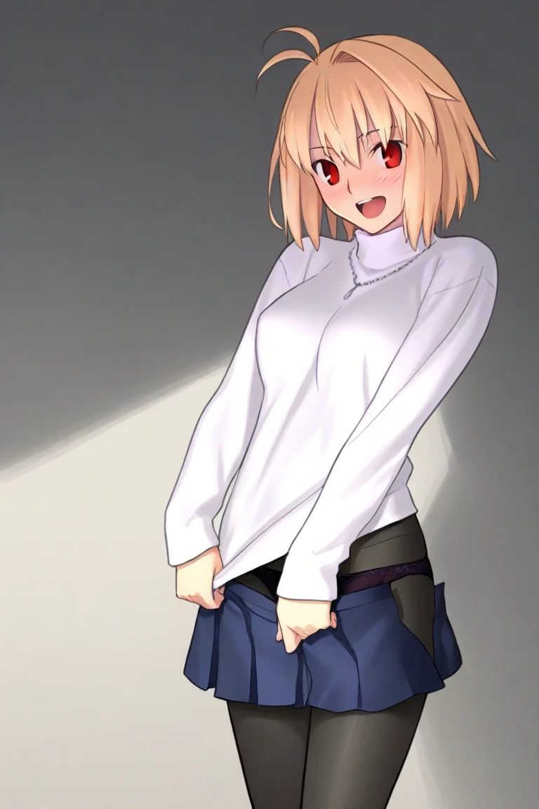 ((masterpiece)),(((Highest quality))),Thin thighs,An 25-year-old  girl ,White shirt,Blue and red plaid mini skirt:1.5,The best smile,Short-cut blonde:1.5,A pose from above with legs spread and buttocks sticking out, (arm on the sidewall), (stick out butt), (((focus on Buttocks))), (high angle) ,(tan skin), show hips, (wide shot ), ,(slouch),(purple panty),((hyper big ass)), (((focus on ass))),(cum on ass),