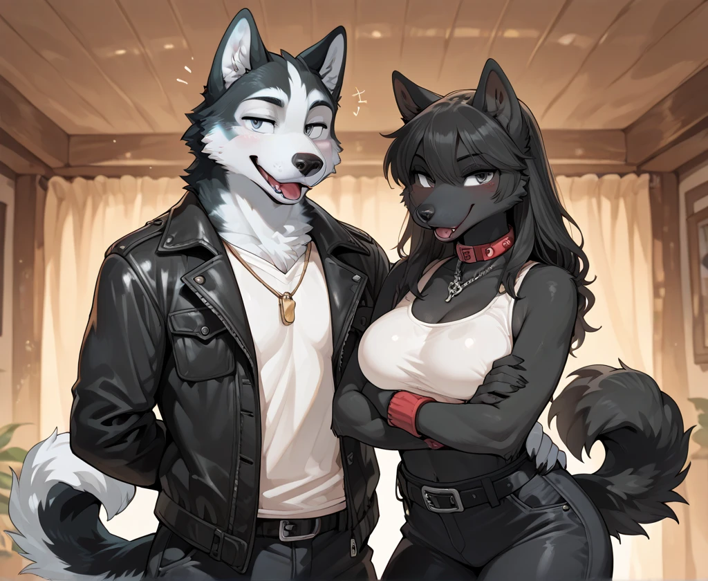 score_9,score_8_up,score_7_up, source_furry, a tall female wolf anthro, furry, gray snout, black nose, blue eyes, athletic body, short spiked undercut platinum blonde hair, black lips, wolf tail, wolf ears, standing, smile, portrait, sharp canine teeth, front view, (face focus), long hair, ((gray fur)), big breasts, ((motion lines)), jiggling breasts, slutty outfit, detailed face, ((lewd dance)), motion lines, hip sway, wolf tail, nightclub, thong, midriff, neon lights, surrounded my male anthros, wide hips, ((female is groped by multiple male anthros)), volutpuous, slight abs, ((multiple male anthros)), (5 male anthros)