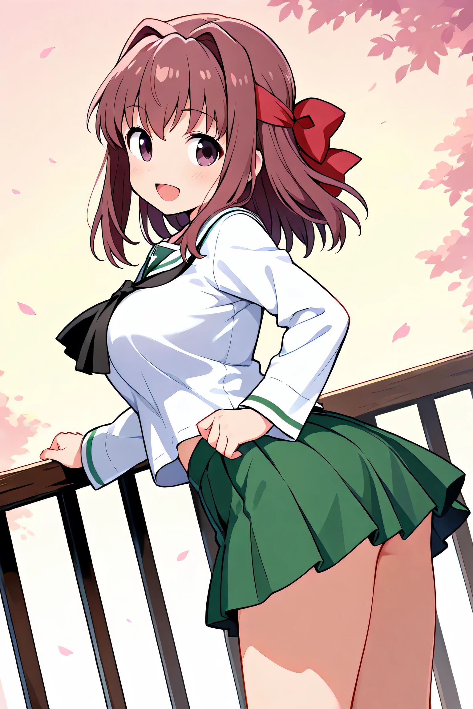 kondou taeko,ooarai school uniform,black tie,cowboy shot, 